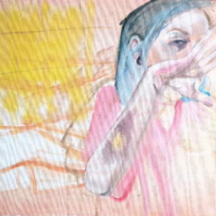 Schuldfleck, Öl auf Leinwand, 50 x 40 cm, 2019 Bewährte Anleitung zum selbstgebastelten Freispruch: „Wer provoziert ist schuld!“ © Ruth Größwang